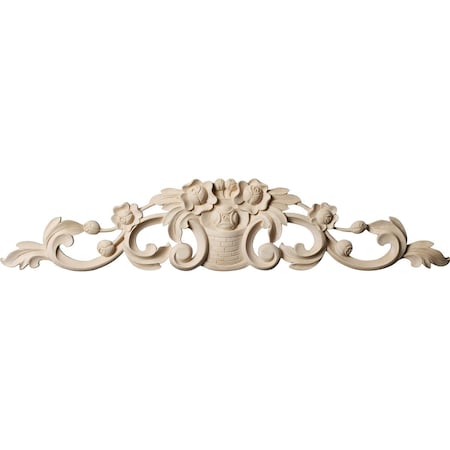 Ekena Millwork 25"W x 5 1/8"H x 3/4"D Medium Bradford Flower Basket Center with Scrolls, Rubberwood ONL25X05X01BRRW